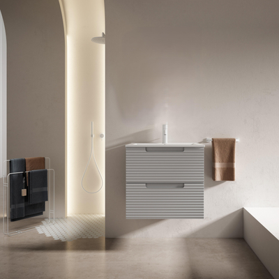 Saniclass Prime Balance Badkamermeubelset - 60x55x45cm - 1 rechthoekige keramische wasbak wit - 1 kraangat - 2 lades - mat greige (grijs)