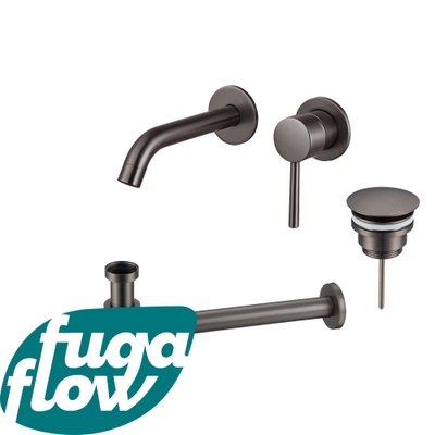 FugaFlow Eccelente Sobrado Badkamer Slim Wastafelkraanset - inbouw wastafelkraan - always open plug - verlaagde design sifon - PVD Gepolijst Gunmetal