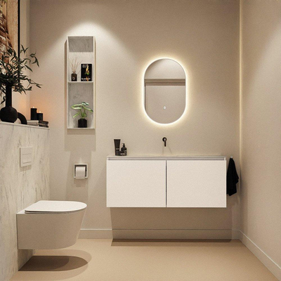 MONDIAZ TURE-DLUX Meuble toilette - 120cm - Talc - EDEN - vasque Opalo - position centrale - sans trou de robinet