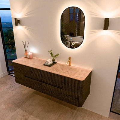 Mondiaz CIRO-DLUX Badkamermeubelset - 160x45x50cm - Solid surface wastafel Saba - 1 wasbak Rechts - 1 kraangat - 4 lades - Shadow