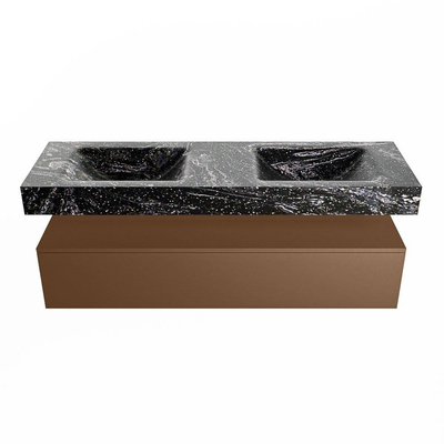 Mondiaz ALAN-DLUX Ensemble de meuble - 150cm - meuble Rust mat - 1 tiroir - Lavabo Cloud Lava suspendu - vasque Gauche et droite - 2 trous de robinet