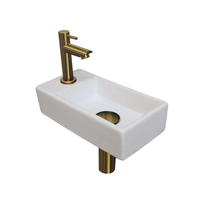 Ink Versus pack lave-mains – 36 x 18 x 9 cm – porcelaine blanc brillant – perçage à gauche – robinet doré brossé