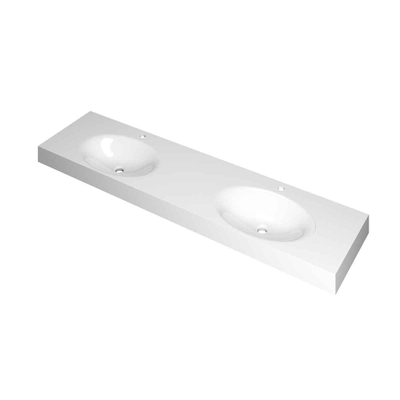 INK Smooth wastafel - 180x45x9cm - 2 wasbakken - 2 kraangaten - polystone wit glans