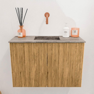 Mondiaz JOYA-DLUX 60cm meuble de toilette - couleur Chêne - Vasque FAYE position Milieu Sans trou de robinet couleur Oza.