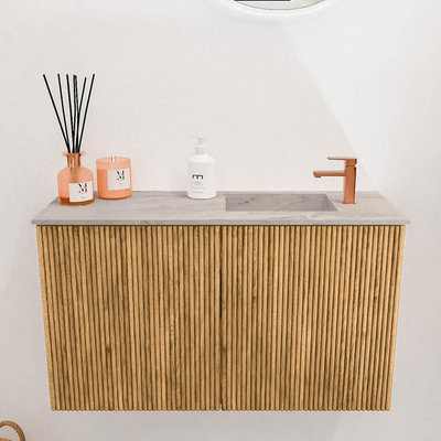 Mondiaz JOYA-DLUX 70cm toiletmeubel - kleur Oak - Wastafel FAYE positie Rechts 1 kraangat kleur Glace.