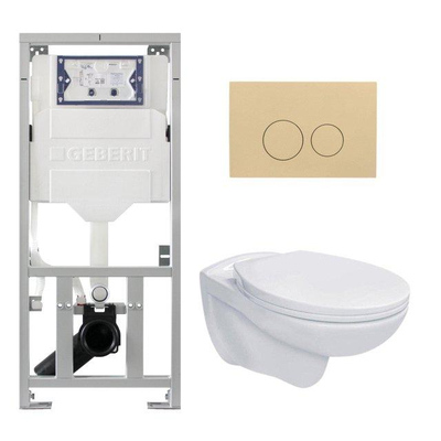 Adema Classico ensemble WC composé de réservoir encastré et cuvette, abattant WC basic et plaque de commande beige - boutons ronds - blanc