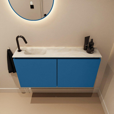 MONDIAZ TURE-DLUX 100cm toiletmeubel Jeans. EDEN wastafel Ostra positie links. Met 1 kraangat.