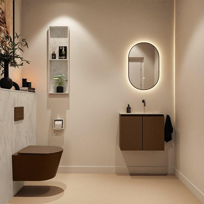 MONDIAZ TURE-DLUX Meuble de toilettes 60cm Rust. EDEN lavabo Opalo position droite. Sans trou de robinet.