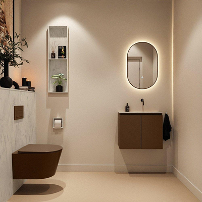 MONDIAZ TURE-DLUX Meuble toilette - 60cm - Rust - EDEN - vasque Opalo - position droite - sans trou de robinet