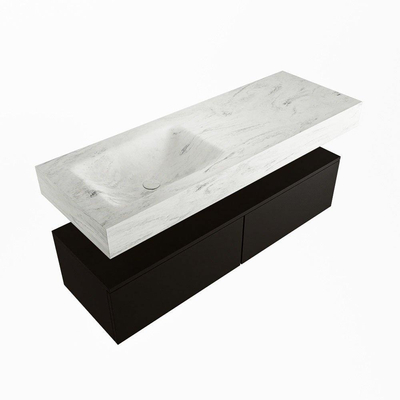 Mondiaz ALAN-DLUX Ensemble de meuble - 130cm - meuble Urban mat - 2 tiroirs - Lavabo Cloud Opalo suspendu - vasque Gauche - 0 trous de robinet