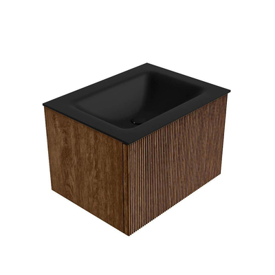 MONDIAZ KURVE 60cm Meuble salle de bain - couleur Walnut - 1 tiroir - vasque CLOUD centre - sans trous de robinet - Urban