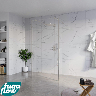FugaFlow Eccelente Vetro Vrijstaande inloopdouche badkamer - 100x200cm - Helder - antikalk - 8mm veiligheidsglas - 2 zijwanden 40cm - met wandarmen en hoekprofielen - RVS geborsteld -