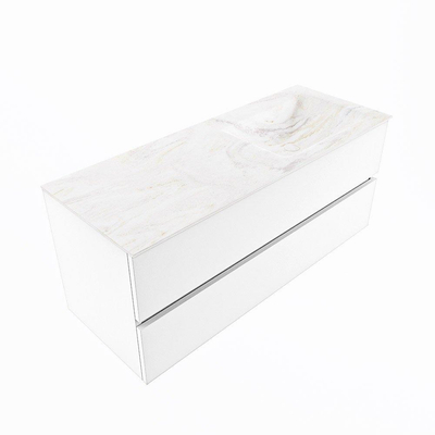 Mondiaz VICA-DLUX Ensemble de meuble de salle de bain - 120cm - meuble sous-vasque talc - 2 tiroirs - lavabo encastré cloud droite - sans trous de robinet - version haute de 60cm - ostra