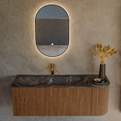 MONDIAZ KURVE-DLUX 125cm Meuble salle de bain avec module 25 D - couleur Walnut - 1 tiroir - 1 porte - vasque BIG MEDIUM gauche - 1 trou de robinet - couleur Lava