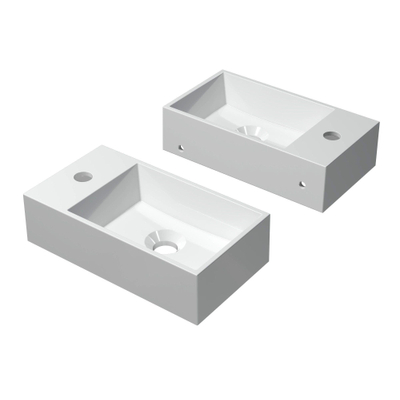 INK Contra lave-mains 40x10x22cm carré avec trou de robinetterie à gauche polystone blanc brillant