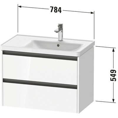 Duravit Ketho 2 meuble sous-lavabo avec 2 tiroirs pour vasque à droite 78.4x45.5x54.9cm avec poignées anthracite blanc brillant
