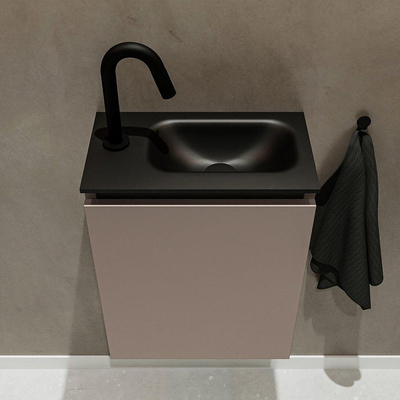 MONDIAZ TURE Toiletmeubel 40x23x50cm met 1 kraangaten 1 deuren smoke mat Wastafel Eden rechts Solid Surface Zwart