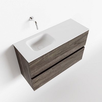 MONDIAZ ADA Toiletmeubel 80x30x50cm met 0 kraangaten 2 lades dark brown mat Wastafel Lex links Solid Surface Wit