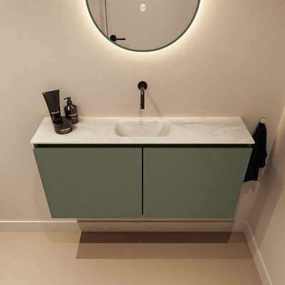 MONDIAZ TURE-DLUX Meuble toilette - 100cm - Army - EDEN - vasque Ostra - position centrale - sans trou de robinet