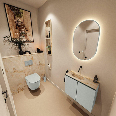 MONDIAZ TURE-DLUX Meuble toilette - 60cm - Greey - EDEN - vasque Frappe - position gauche - sans trou de robinet