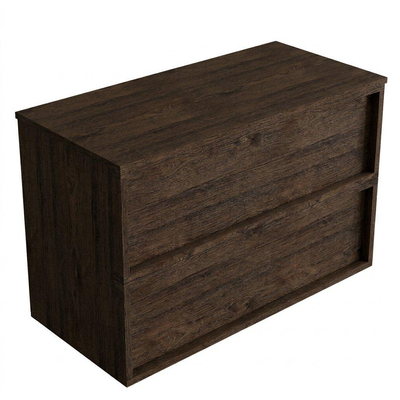 Saniclass Holz Frame Ensemble meuble de salle de bains - 100x45x62cm - plan en bois - sans trou de robinetterie - 2 tiroirs - chêne charcoal mat (bois)