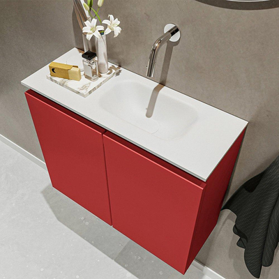 MONDIAZ TURE Toiletmeubel 60x23x50cm met 0 kraangaten 2 deuren fire mat Wastafel Eden rechts Solid Surface Wit