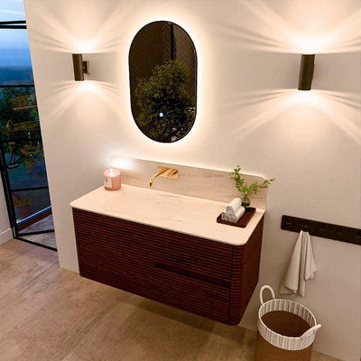 Mondiaz CIRO-DLUX Badkamermeubelset - 110x45x50cm - Solid surface wastafel Meli - 1 wasbak Links - zonder kraangaten - 2 lades - Ruby