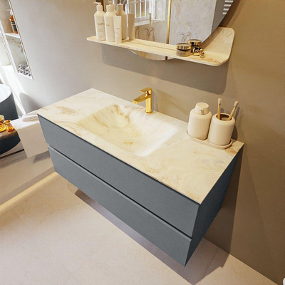 Mondiaz VICA-DLUX Ensemble de meuble de salle de bain - 110cm - meuble sous-vasque plata - 2 tiroirs - lavabo encastrée cloud milieu - 1 trou de robinet - version haute de 60cm - frape