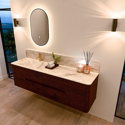 Mondiaz CIRO-DLUX Ensemble de meubles de salle de bains - 170x45x50cm - Plan-vasque solid surface Frappe - 1 lavabo à gauche - 1 trou de robinet - 4 tiroirs - Ruby
