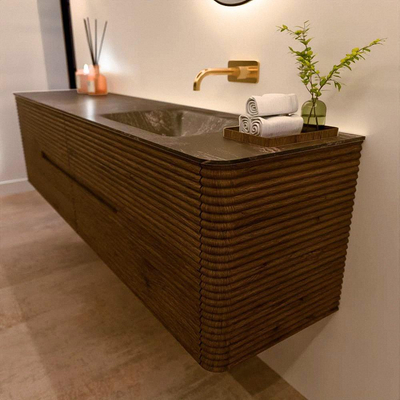 Mondiaz CIRO-DLUX Badkamermeubelset - 190x45x50cm - Solid surface wastafel Lava - 1 wasbak Rechts - zonder kraangaten - 4 lades - Dusk