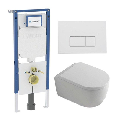 Toiletset QeramiQ Dely Swirl - 36,3x51,7cm - à fond creux - sans bride - réservoir encastré Geberit UP720 Duofix Sigma - assise de 35mm - plaque de déclenchement en métal blanc mat - boutons rectangulaires - blanc mat