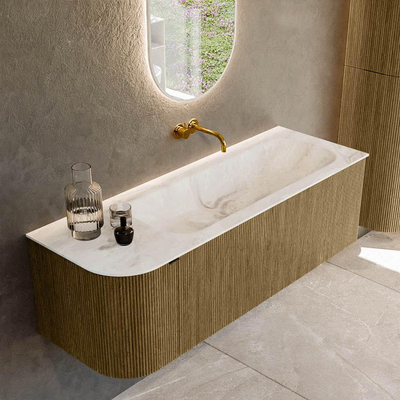 Mondiaz KURVE-DLUX Badkamermeubelset - 135x46x40cm - 1 lade - 1 deur - wastafel solid surface - rechts - zonder kraangat - Dusk