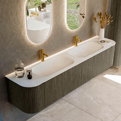 Mondiaz KURVE Badkamermeubelset - 200x46x40cm - 2 lade - 2 deuren - wastafel solid surface - dubbel - 2 kraangaten - Shadow