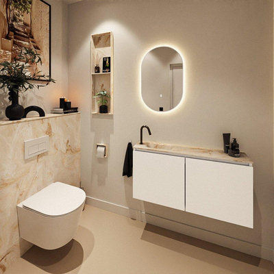 MONDIAZ TURE-DLUX Meuble toilette - 100cm - Talc - EDEN - vasque Frappe - position gauche - 1 trou de robinet