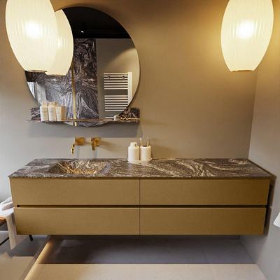 Mondiaz VICA-DLUX ensemble de meuble de salle de bain - 200cm - meuble sous-vasque oro - 4 tiroirs - lavabo encastrée cloud gauche - sans trous de robinet - version haute de 60cm - lave