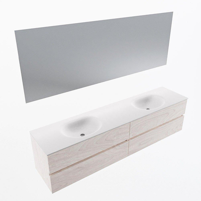 Mondiaz VICA ensemble de meuble de salle de bain - 200cm - meuble sous vasque en aggloméré - 4 tiroirs - lavabo moon double - 2 trous de robinet - couleur talc - miroir LED - version XL 60cm de haut