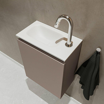 MONDIAZ TURE Kit lave-mains - 40x23x50cm - 1 trou de robinet - 1 porte - fumée mate - Lavabo à gauche - Solid Surface Blanc