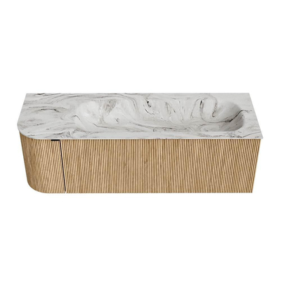 MONDIAZ KURVE-DLUX Meuble de salle de bains 135 cm avec module 25 L couleur Oak avec 1 tiroir et 1 porte. Lavabo BIG MEDIUM droit 1 trou de robinet couleur Glace.