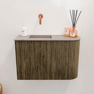 Mondiaz JOYA-DLUX 61.6cm toiletmeubel - ronding rechts kleur Dusk - Wastafel FAYE positie Links Zonder kraangat kleur Saba.