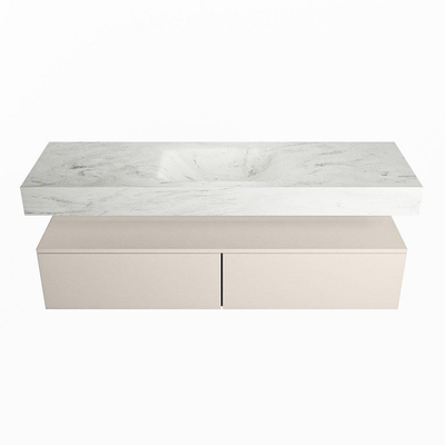Mondiaz ALAN-DLUX Ensemble de meuble - 150cm - meuble Linen mat - 2 tiroirs - Lavabo Cloud Opalo suspendu - vasque Centre - 1 trou de robinet