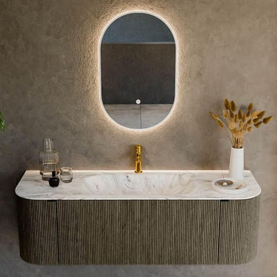 Mondiaz KURVE-DLUX Badkamermeubelset - 140x46x40cm - 1 lade - 2 deuren - wastafel solid surface - midden - 1 kraangat - Shadow