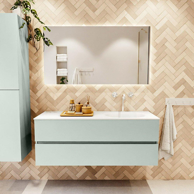 Mondiaz VICA ensemble de meuble de salle de bain - 130cm - meuble sous-vasque gris - 2 tiroirs - lavabo moon droite - 1 trou de robinet - couleur talc - miroir LED - version XL 60cm de haut