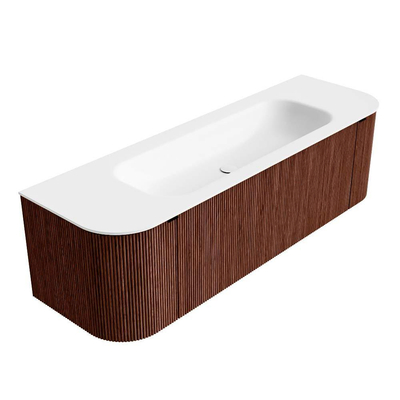Mondiaz KURVE Badkamermeubelset - 150x46x40cm - 1 lade - 2 deuren - wastafel solid surface - midden - zonder kraangat - Ruby
