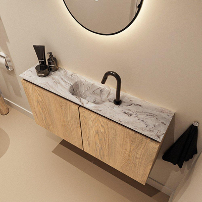 MONDIAZ TURE-DLUX meuble WC 100 cm Washed Oak. Lavabo EDEN Glace position centrale. Avec 1 trou de robinet.