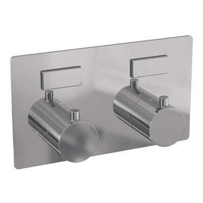 BRAUER Chrome Edition mitigeur de bain encastré thermostatique - boutons-poussoirs SET 03 - bec - douchette barre - flexible de douche - coude mural - chrome