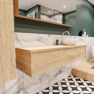 Mondiaz LUSH Meuble salle de bains avec 1 tiroir lavabo BARCO 150x30x45cm Droite 1 trou de robinet Washed oak