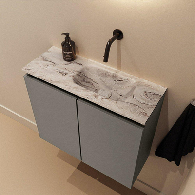 MONDIAZ TURE-DLUX Meuble de toilettes 60 cm Smoke. Lavabo EDEN Glace position à droite. Sans trou de robinet.