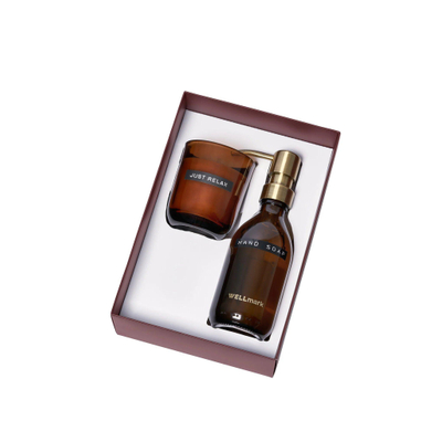 Wellmark Discover giftset - handzeep en geurkaars - bamboo - bruin glas SHOWROOMMODEL