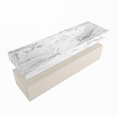 Mondiaz ALAN-DLUX Ensemble de meuble - 150cm - meuble Linen mat - 1 tiroir - Lavabo Cloud Glace suspendu - vasque Droite - 1 trou de robinet