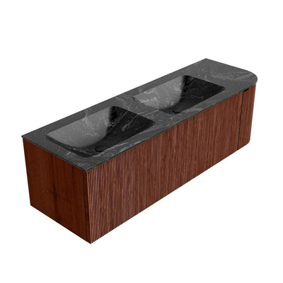 Mondiaz KURVE-DLUX Badkamermeubelset - 145x46x40cm - 1 lade - 1 deur - wastafel solid surface - dubbel / links - zonder kraangat - Ruby